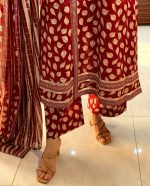 Red sherwani Style Gwan Three Piece Set ❤️ - Image 2